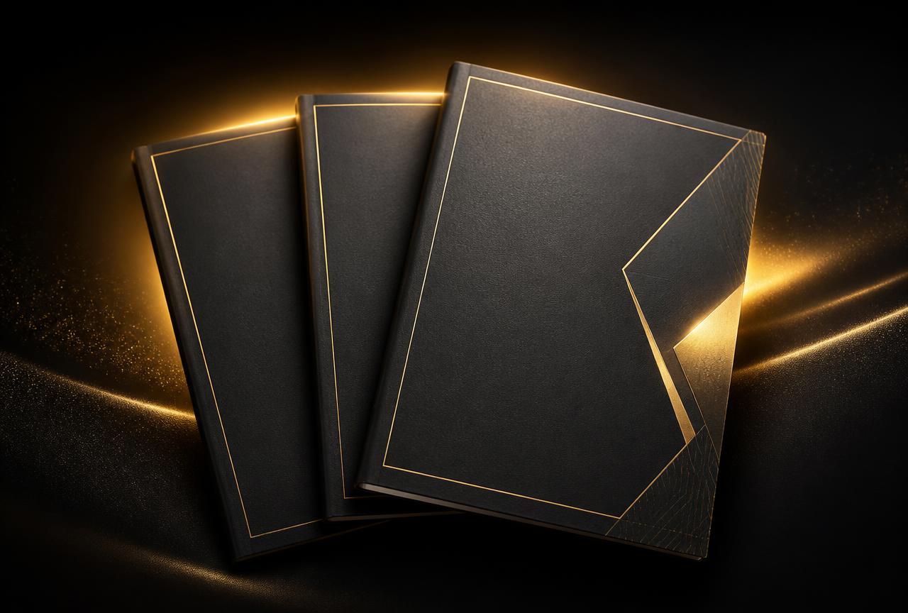 Premium graphic of three bonus reports with gold foil detailing